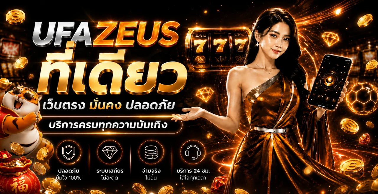 แบนเนอร์ UFAZEUS ทางเข้าเว็บตรงโทนส้มดำ